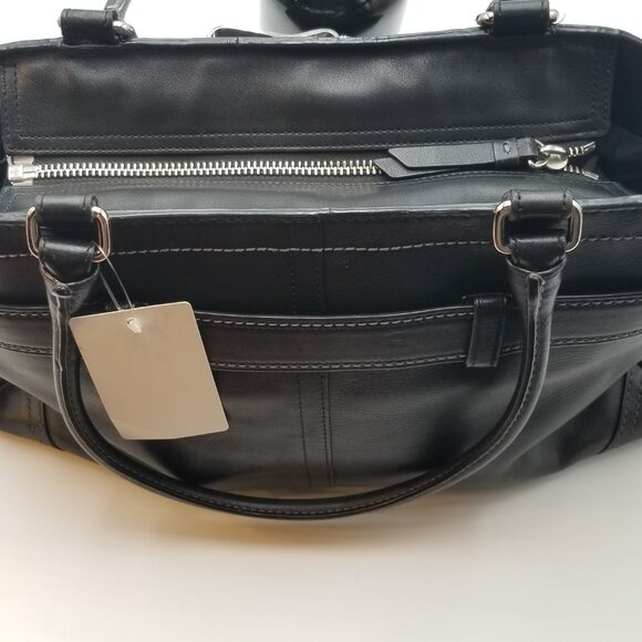 COACH HAMPTON Handbag, Black Leather Satchel tote - Picture 4 of 12